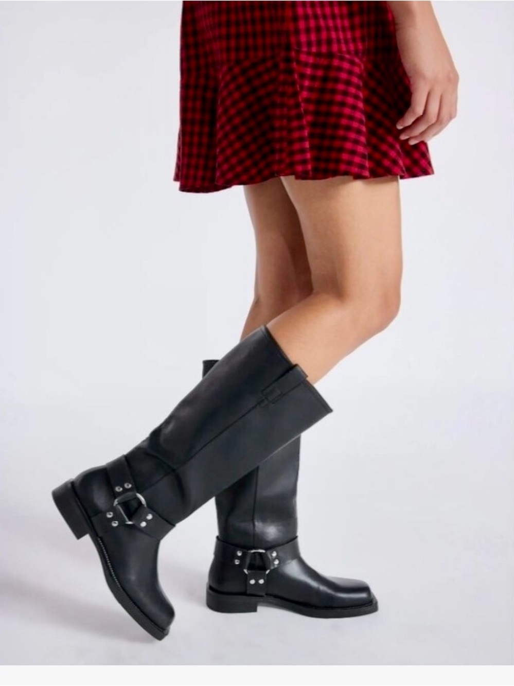 Time and Tru Black Mid Calf Moto Riding Boots Size 8.5 NWT Square Toe